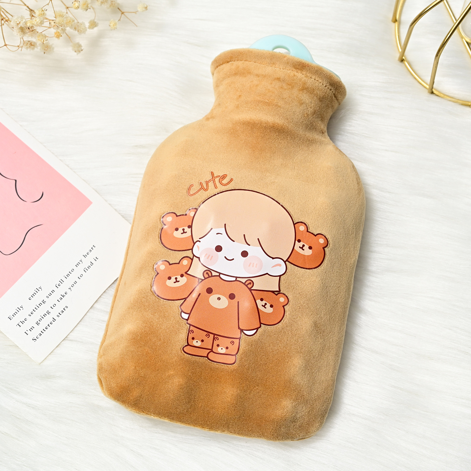 小女孩注水热水袋学生女热敷肚子暖水袋绒布套卡通毛绒暖手袋批发