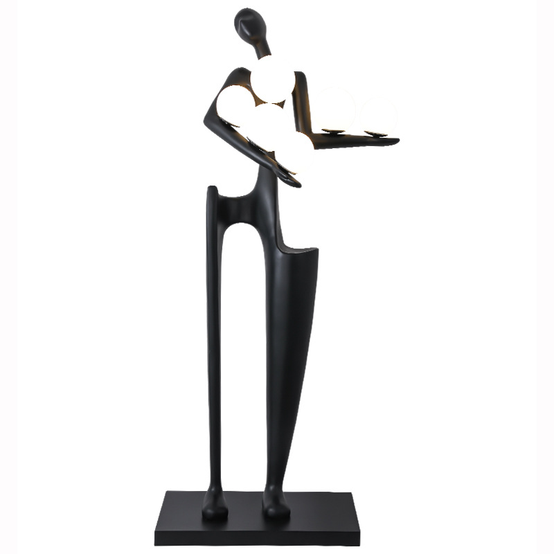 Welcome Figure Sculpture with Light Creative Exhibition Hall Art Hotel Lobby Club FRP Humanoid Floor Lamp Decoration