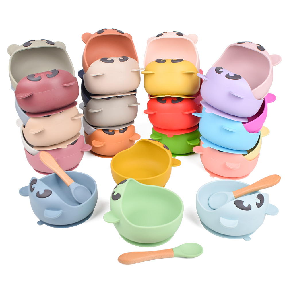 edible silicon children‘s silicone bowl baby cartoon bowl spoon fork baby snail bear sucker bowl