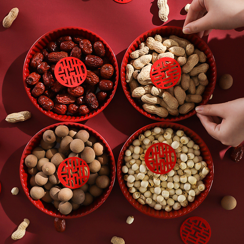 结婚水果摆盘专用红喜盘糖果盘子陪嫁干果盘婚庆用品红色喜庆客厅