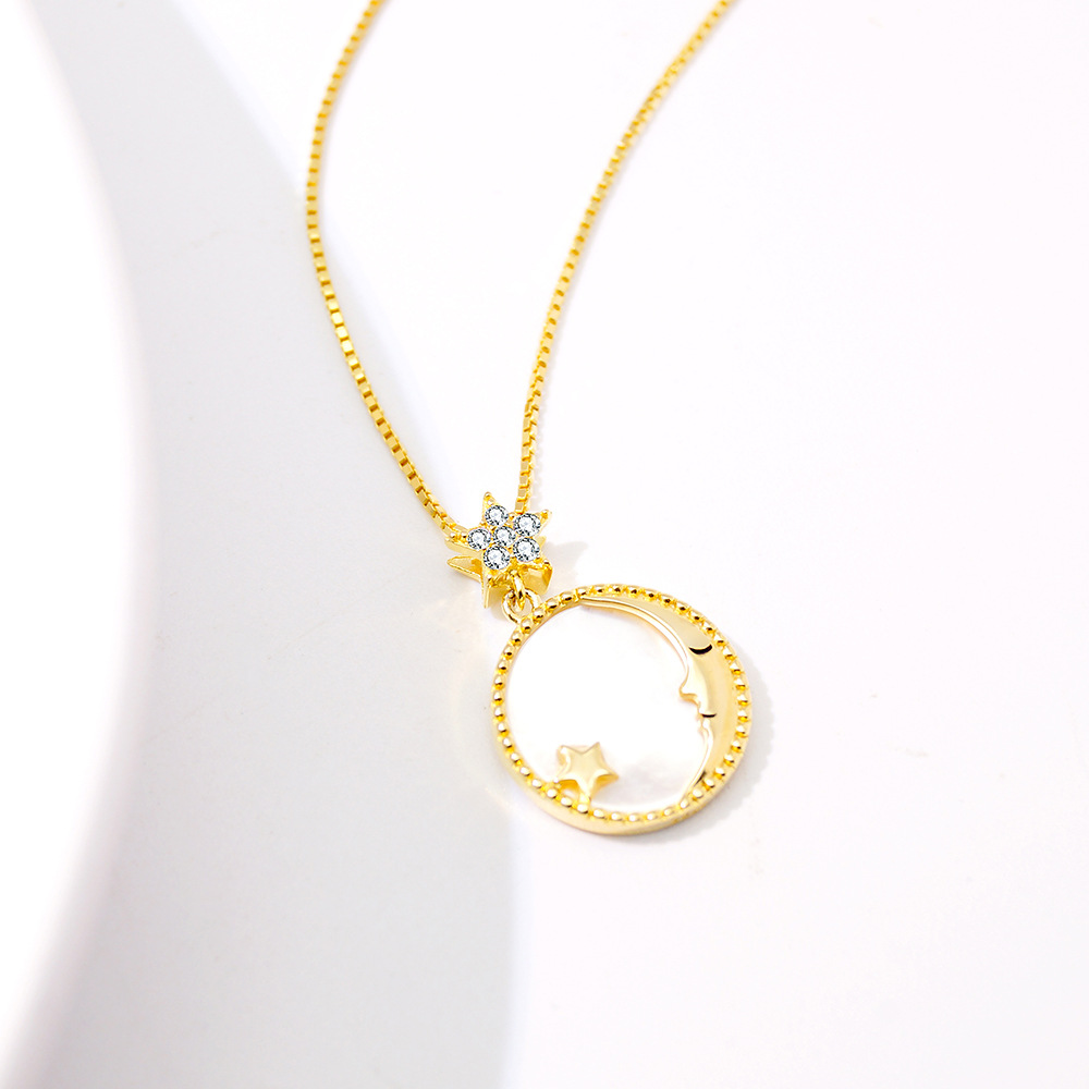 me星月项链925纯银珍珠贝母女小众轻奢ins风新款锁骨链项饰首饰