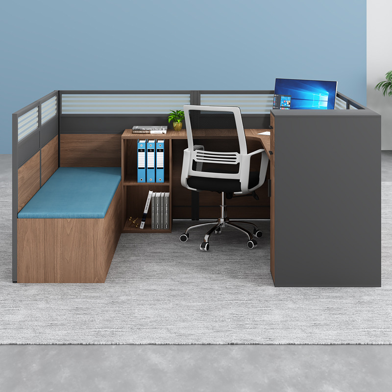 办公桌带休息床折叠午休床员工桌椅组合办公室家具屏风职员桌卡座