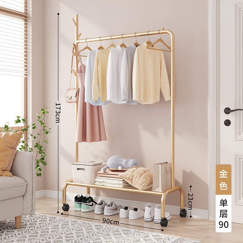 Hanger Floor Folding Household Portable Balcony Floor Bedroom Hanger Indoor Simple Single Rod Coat Rack