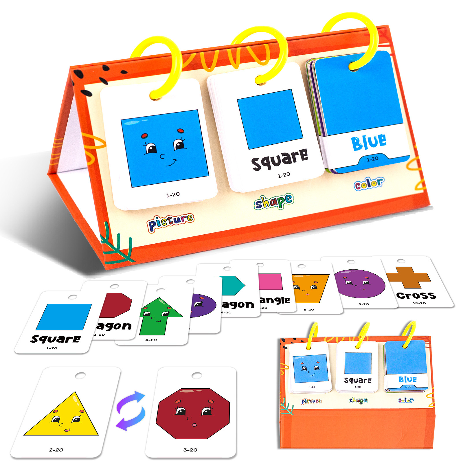 60张形状颜色认知教育挂卡儿童早教启蒙卡片跨境儿童早教单词卡片