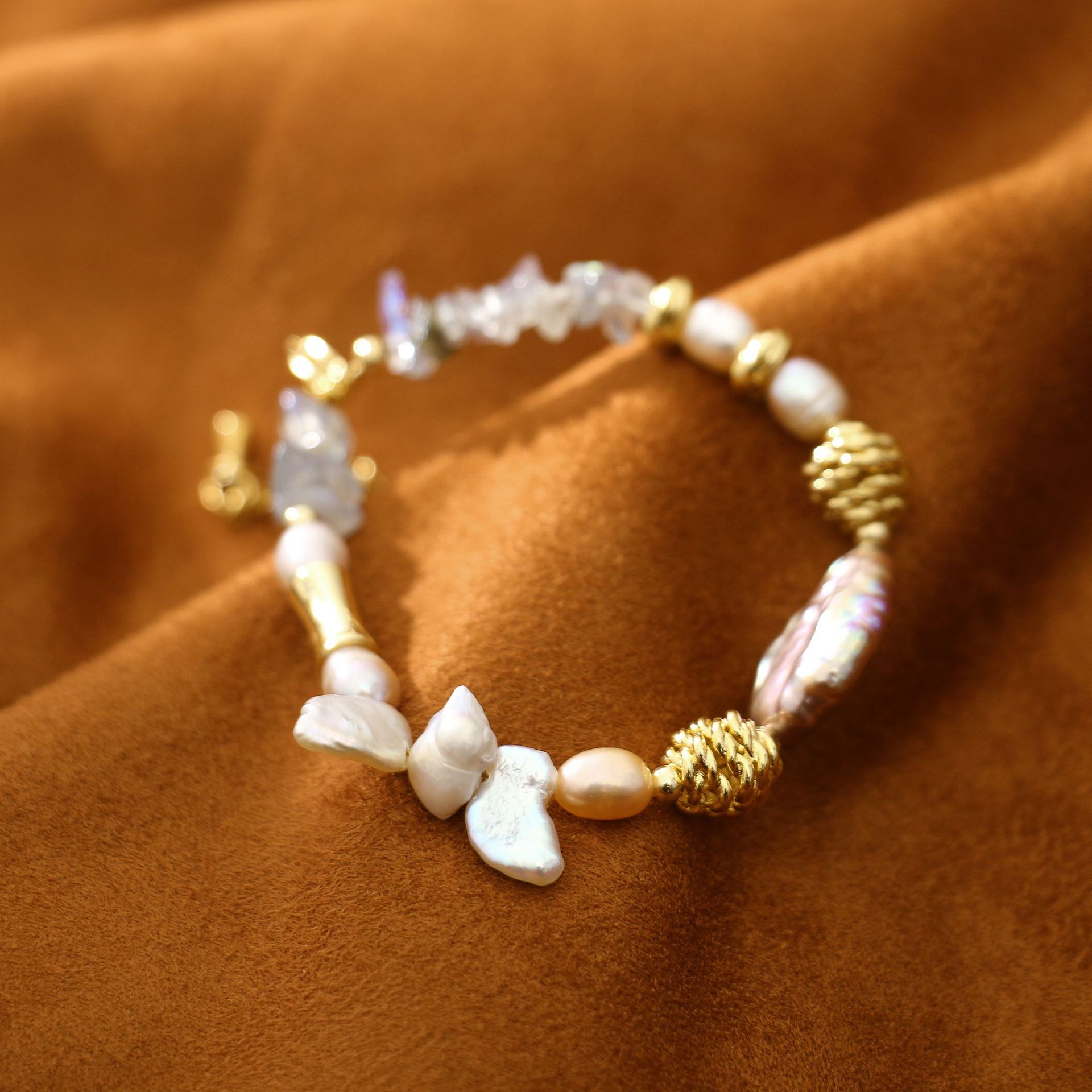 Moonstone Baroque Freshwater Pearl All-Match Bracelet Niche Design Light Luxury Bracelet Girlfriends Student Jewelry