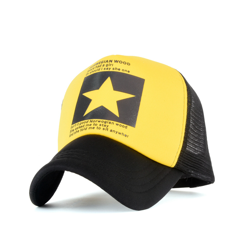 New Summer Five-Pointed Star Printing Mesh Cap Men's European Hip Hop Trucker Hat Women's Sunshade Net-Eye Peaked Cap Baseball Cap