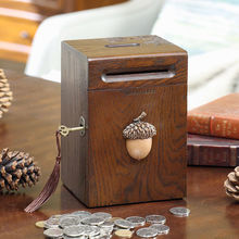 创意礼品美式实木桌面硬币存钱筒纸币存钱罐带锁大号收纳盒子包邮