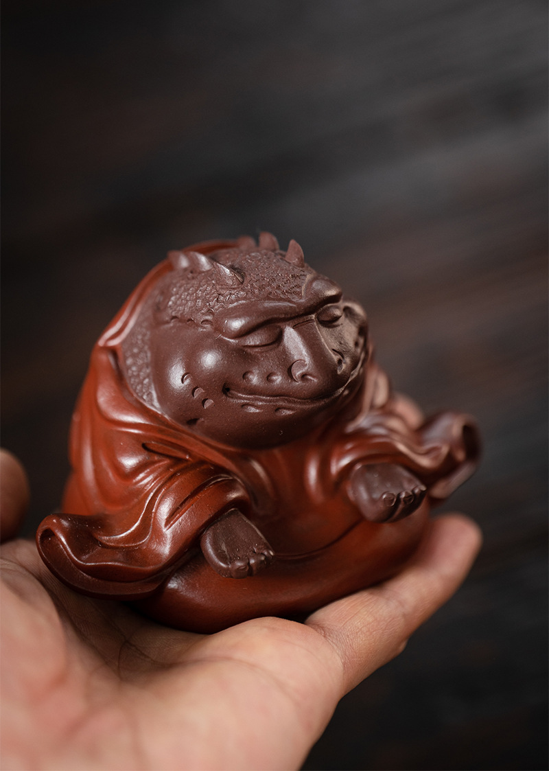 宜兴紫砂茶宠蟾仙摆件大红袍招财三足金蟾蜍雕塑配件茶具礼品批发