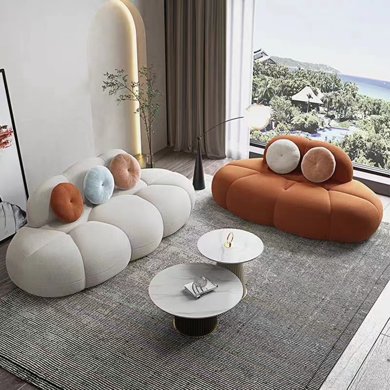 现代简约小户型沙发客厅网红设计师懒人沙发皮艺直排三人布艺沙发