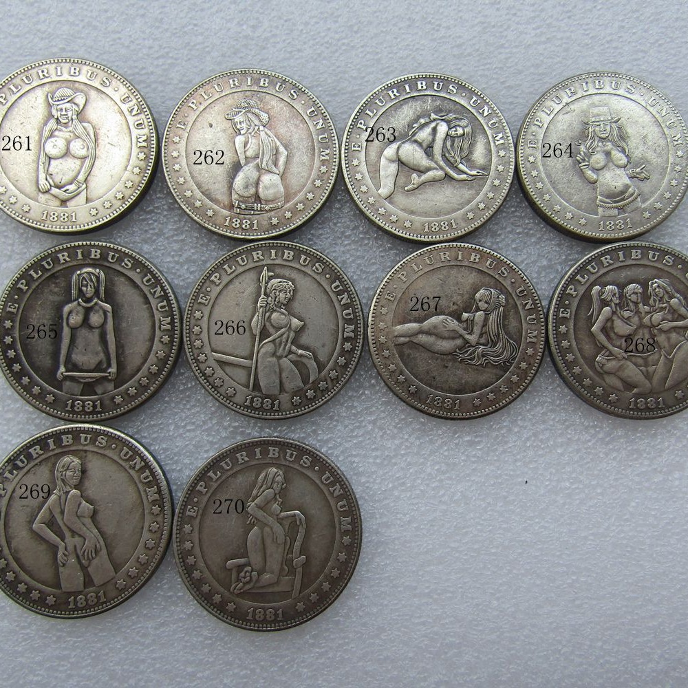 仿古工艺品美国流浪汉美女女孩十款可选摩根银元纪念币复古黄铜镀