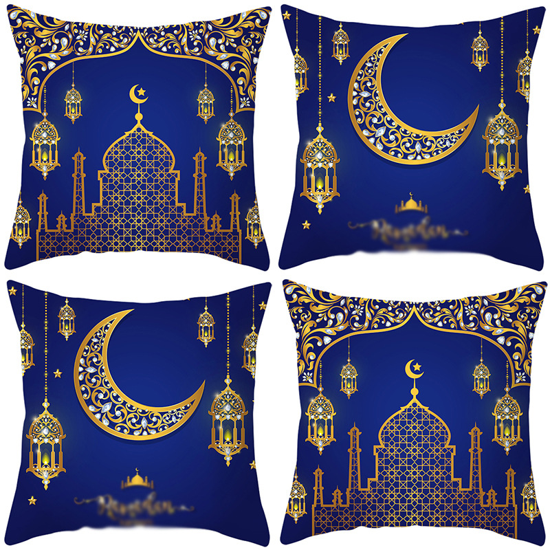 cross-border new arrival ethnic festival golden moon-light lamp blue printed pillowcase placemat table runner ethnic style home