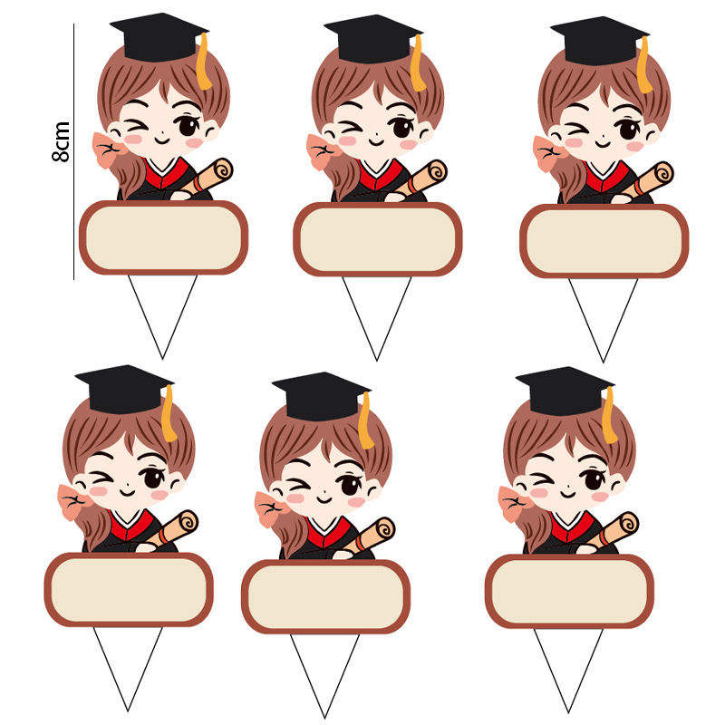 毕业季蛋糕装饰可写字名字插牌可爱卡通学士帽男女插件纸杯插卡