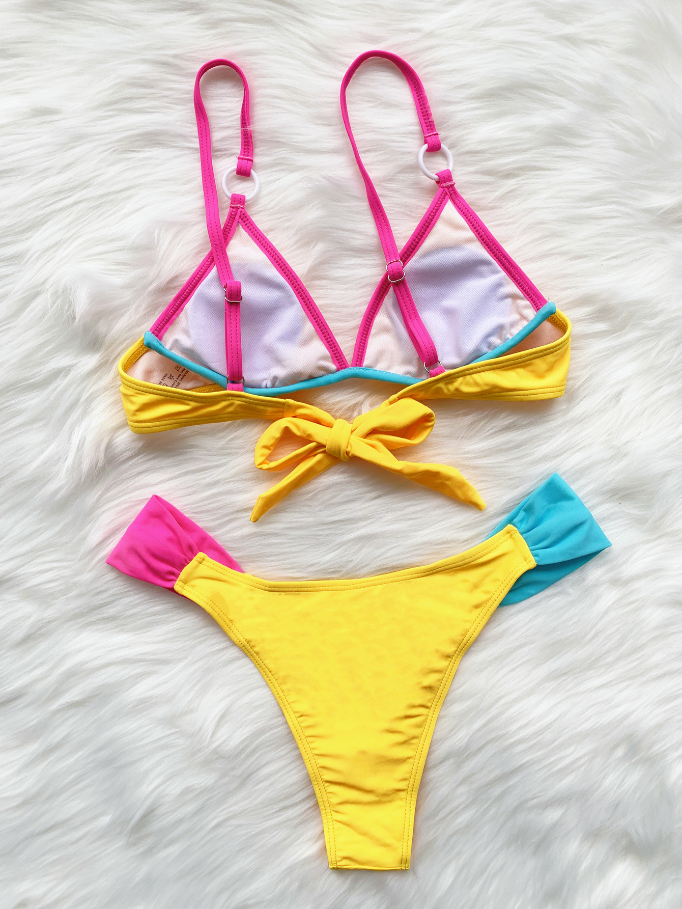 婵双新款比基尼拼色泳衣欧美游泳衣女士泳装绑带纯色bikini6275