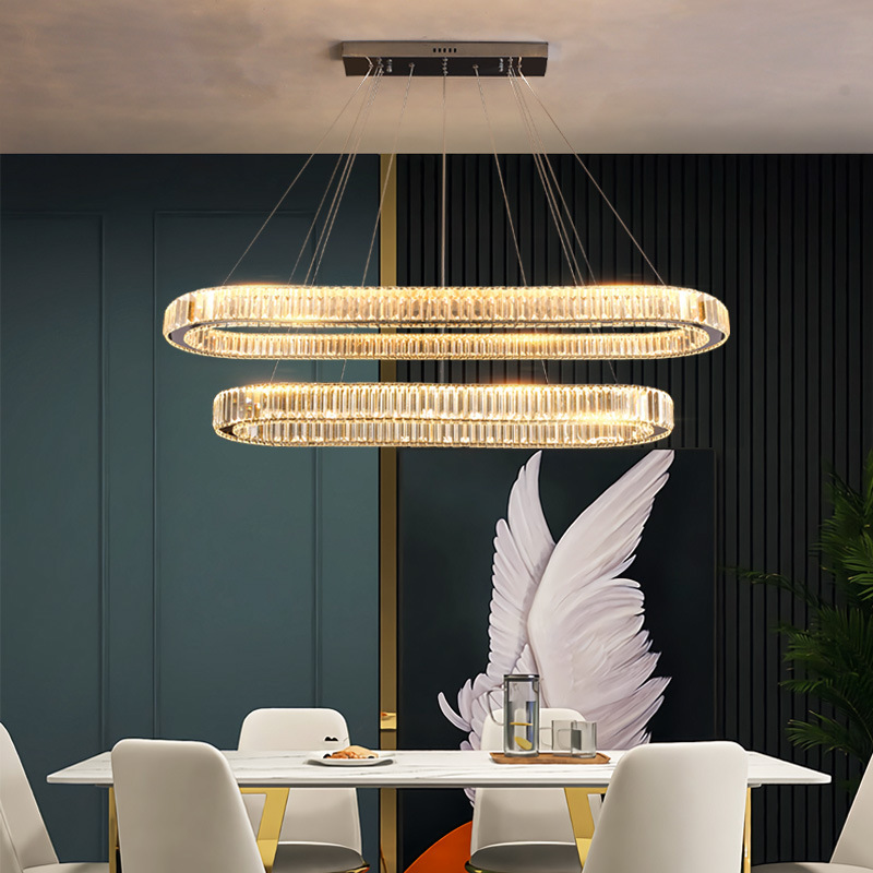 Affordable Luxury Fashion Dining Room Tmall Genie Simple Modern LED Chandelier Home Living Room Oval Crystal Bar Lamp