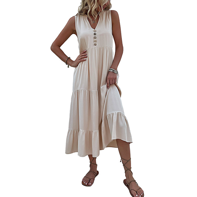 Amazon Independent Station Cross-Border Foreign Trade Summer Popular European and American Vest Dress Sleeveless Loose Casual Solid Color Dress Women Clothes