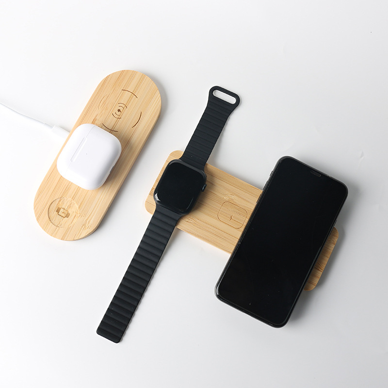 木质磁吸无线充电器适用苹果手机手表耳机三合一15w快充薄款桌面