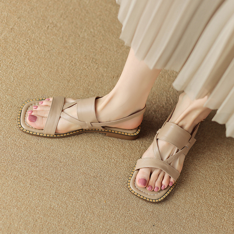 33--41大码鞋休闲露沙滩凉鞋女平底罗马鞋夏季新款跨境外贸女鞋