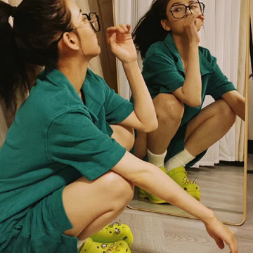 欧阳娜娜宋祖儿同款大象纯棉短袖短裤睡衣男女夏季情侣家居服套装