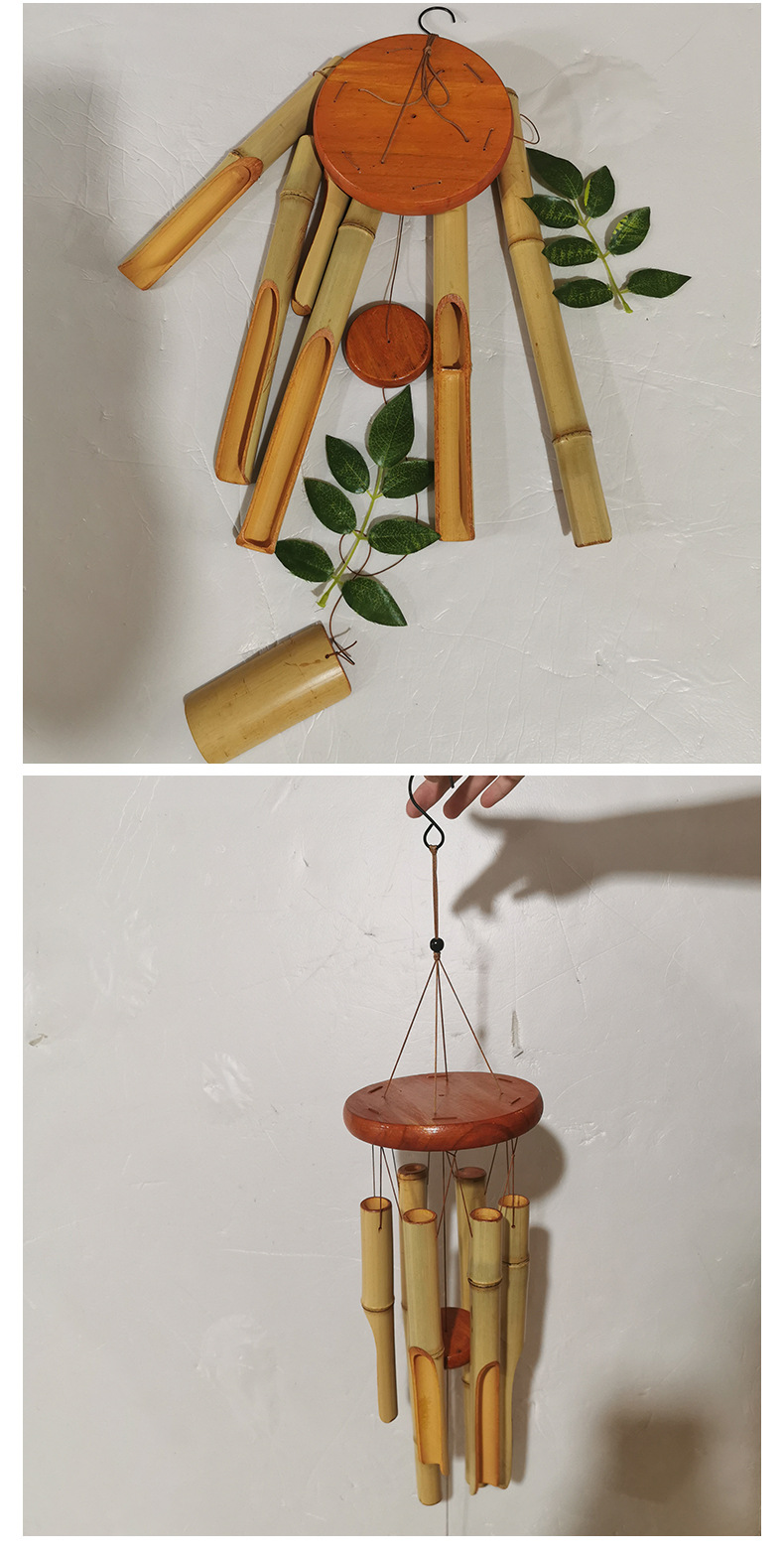定制竹管圆圆盘木风铃 竹木工艺装饰 户外挂饰木质竹筒风铃