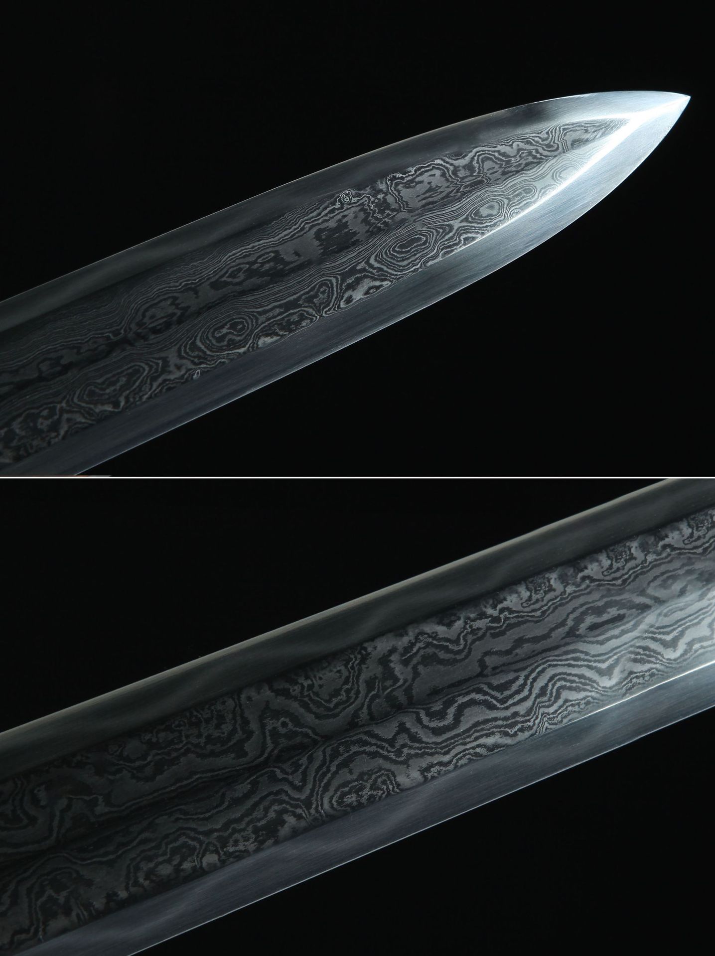 龙泉市秦秋刀剑宝剑跨境代发花纹钢烧刃黑檀木长剑外贸未开刃