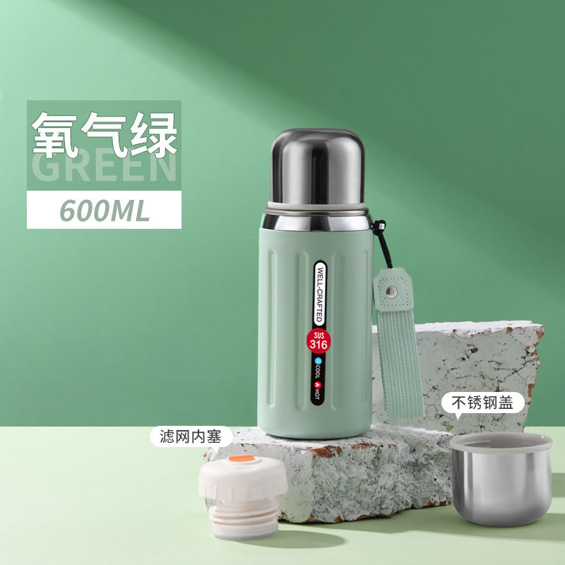 Stainless Steel Rope Holding Roman Cup Large Capacity Portable Tea Brewing Pot Double-Layer Vacuum Thermos Cup Water Cup