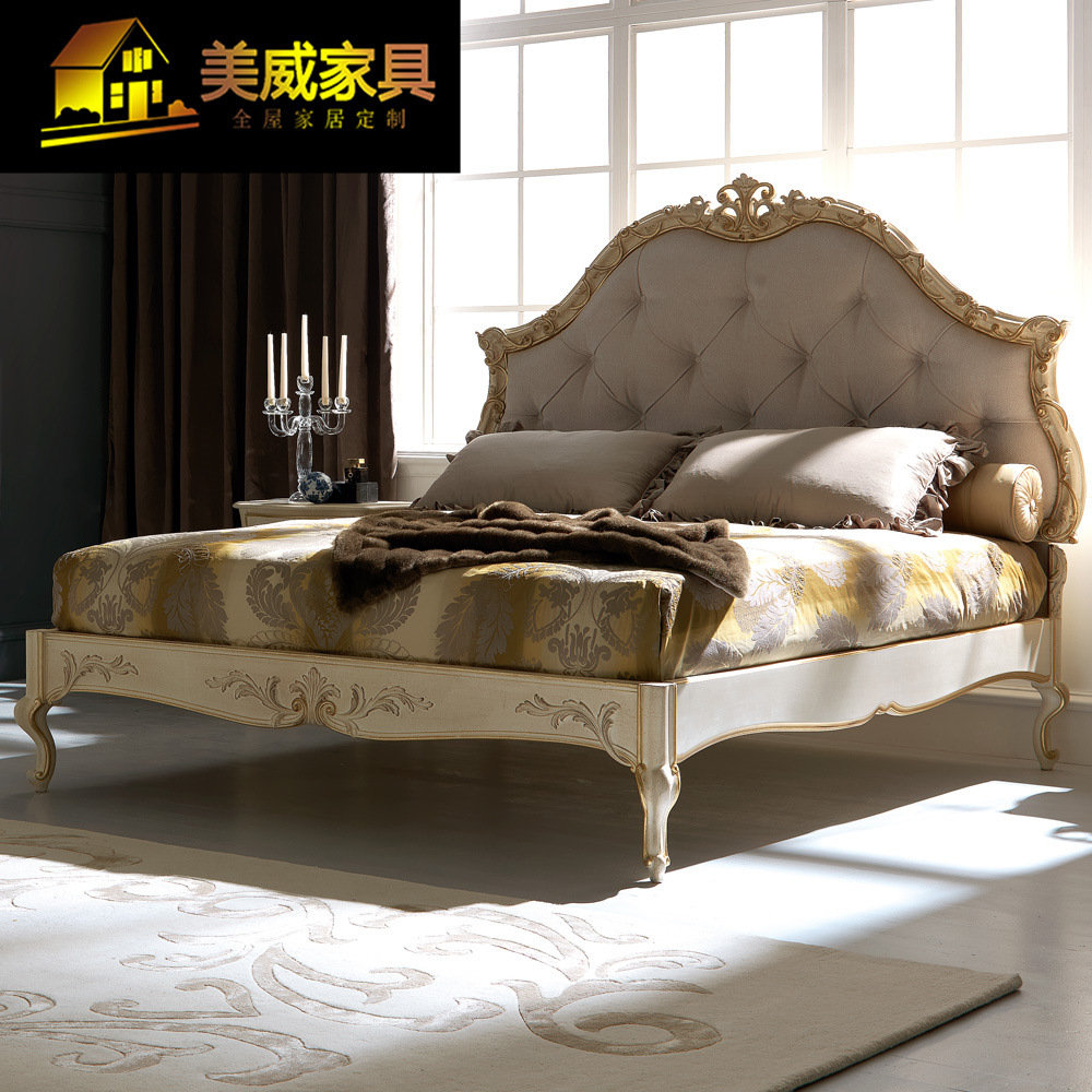 新古典雕花床实木软包床布艺床欧式1.8米双人床1.5米床欧式布艺床