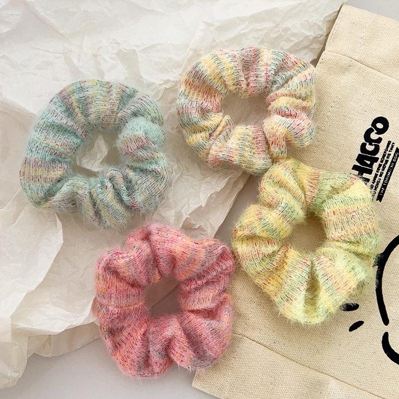 新款秋冬甜美软糯头绳毛线针织花边大肠发圈可爱少女百搭发绳发饰