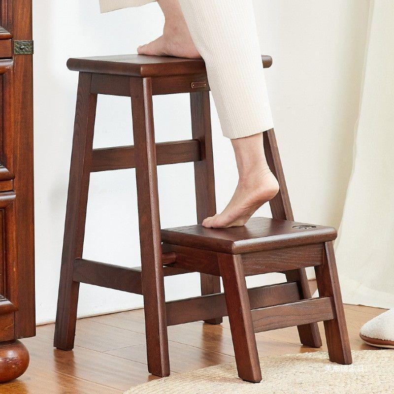 Solid Wood Chair Stool Folding Step Stool Multifunctional Shoe Changing Stool Step Stool Climbing Ladder Home High Bench Non-Slip Chair