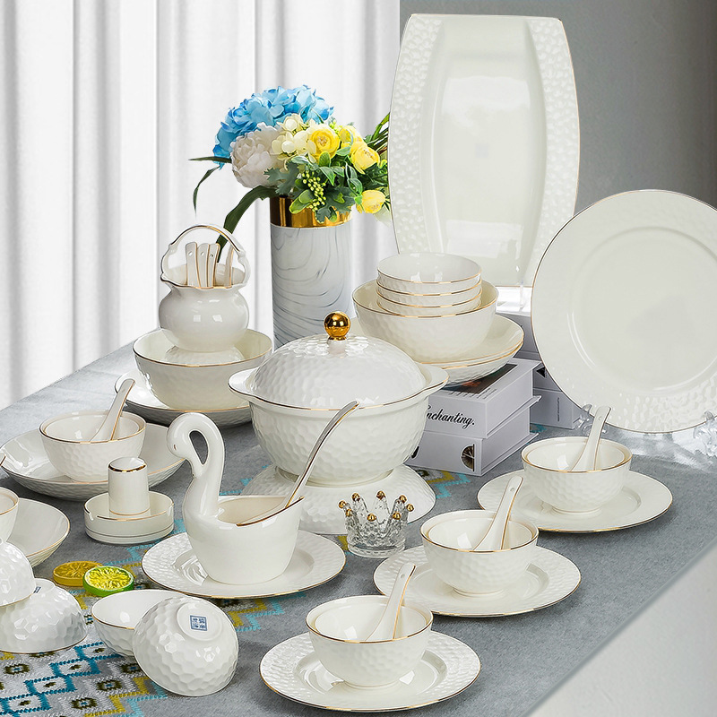jingdezhen bone china tableware hand painted golden edge bowl set gift household light luxury bowl dish plate bowl chopsticks spoon combination suit