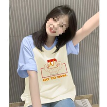 蓝杏纯棉短袖t恤女2025夏季新款宽松显瘦大码百搭休闲上衣潮印花