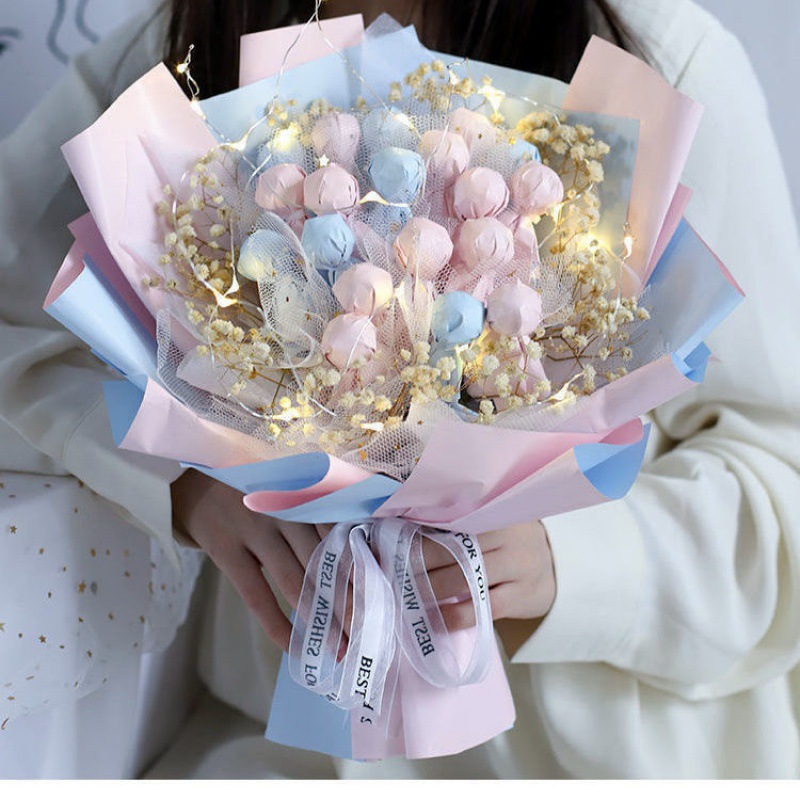 棒棒糖花成品情人节礼物送女友闺蜜男生52含糖生日满天星糖果花束