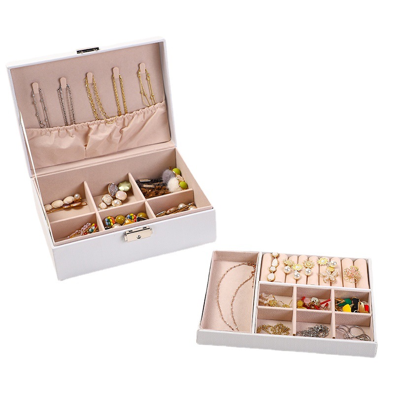 Double-Layer Leather Jewellery Box Rings Ear Studs Earrings Necklace Ornament Storage Box Large Capacity Hair Accessories Storage Box
