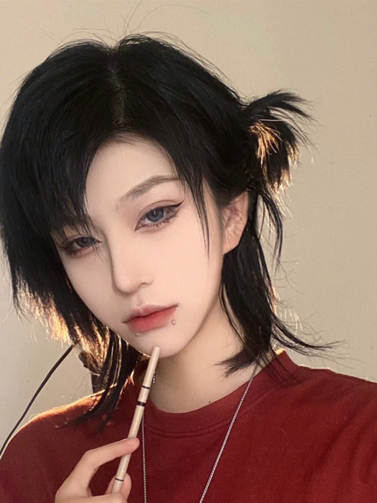 包邮武士头假发男长发黑棕色狼尾发日系鲻鱼头拍照写真蓬松全头套