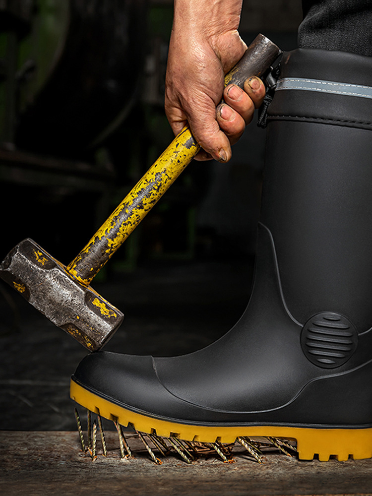 钢头钢底劳保雨靴防砸防刺夏季水鞋男防滑胶鞋中高筒工地耐磨雨鞋