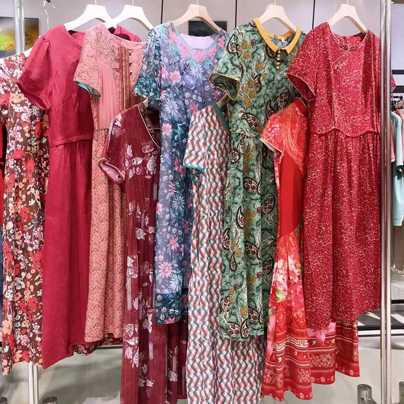 广西漓月风花之晨23夏民族风中国风刺绣盘扣棉连衣裙品牌折扣批发