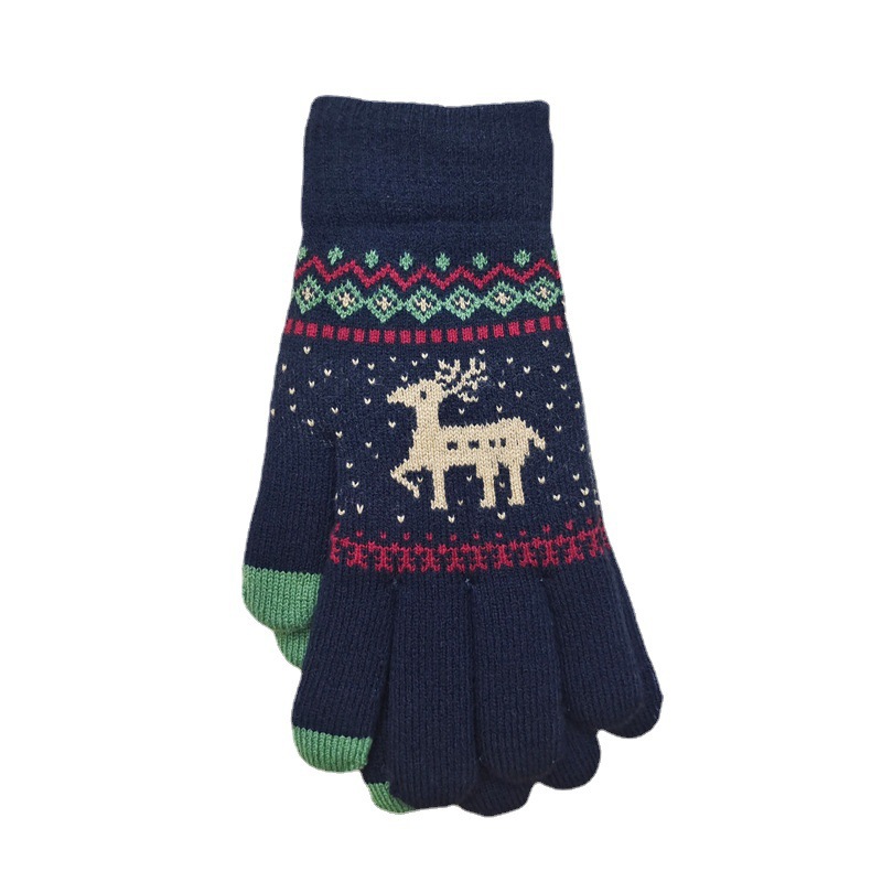 Cross-Border Winter Christmas Deer Knitted Gloves Men's and Women's Thermal Extra Thick with Fleece Double-Layer Cold-Proof Riding Touch Screen Gloves