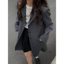 【特价不退换】元派春季中长款西装领外套女韩版宽松外套A2022