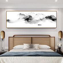 36Y7禅意新中式卧室床头装饰画简约现代横幅长条山水风景客厅墙面