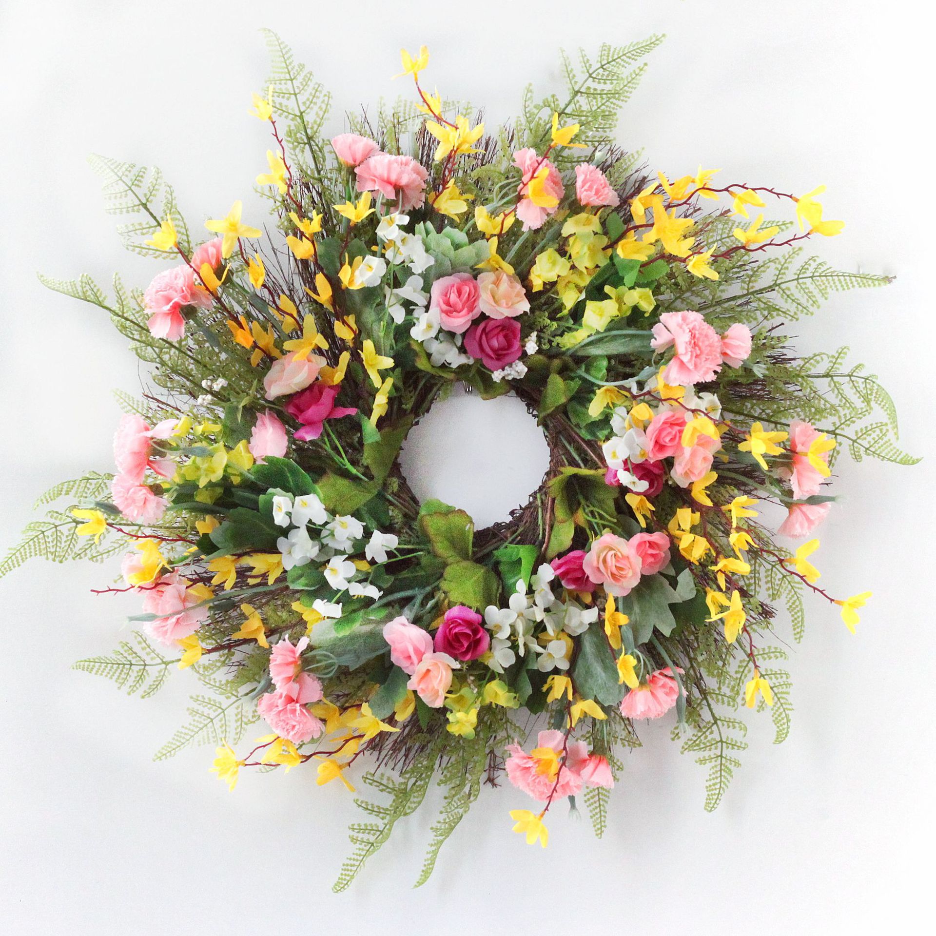 新品春季花环迎春花母亲节康乃馨花环门环节日花环亚马逊货源