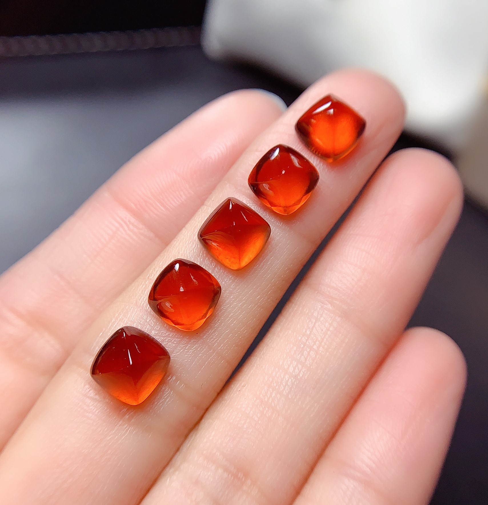 优质天然芬达石榴石 糖塔枕形6/7/8mm裸石戒面 代加工首饰 女