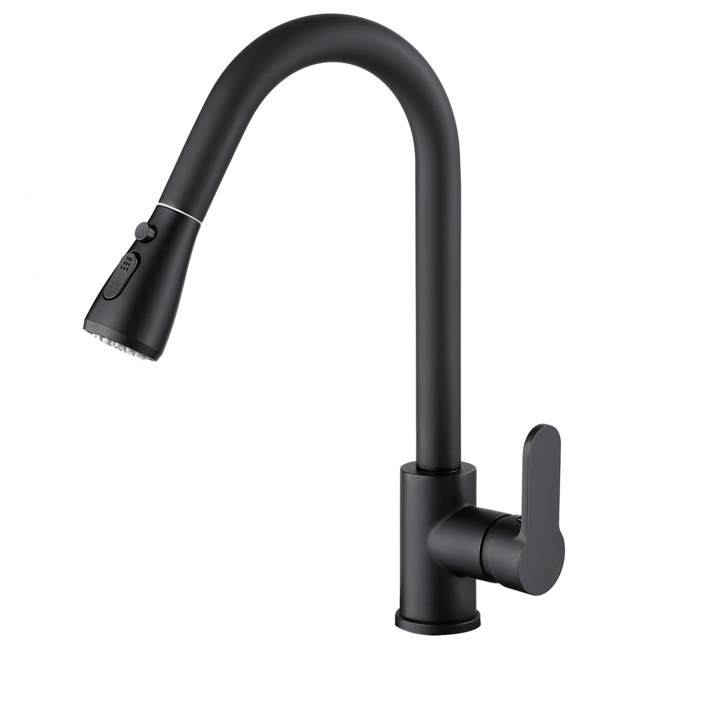 Fine Copper Pull-out Kitchen Black Faucet Double Water Outlet Hot and Cold Sink Sink Rotating Universal Faucet Water Tap