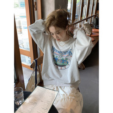 秋冬新款韩版圆领宽松卫衣女 加绒卡通印花ins潮减龄百搭长袖上衣
