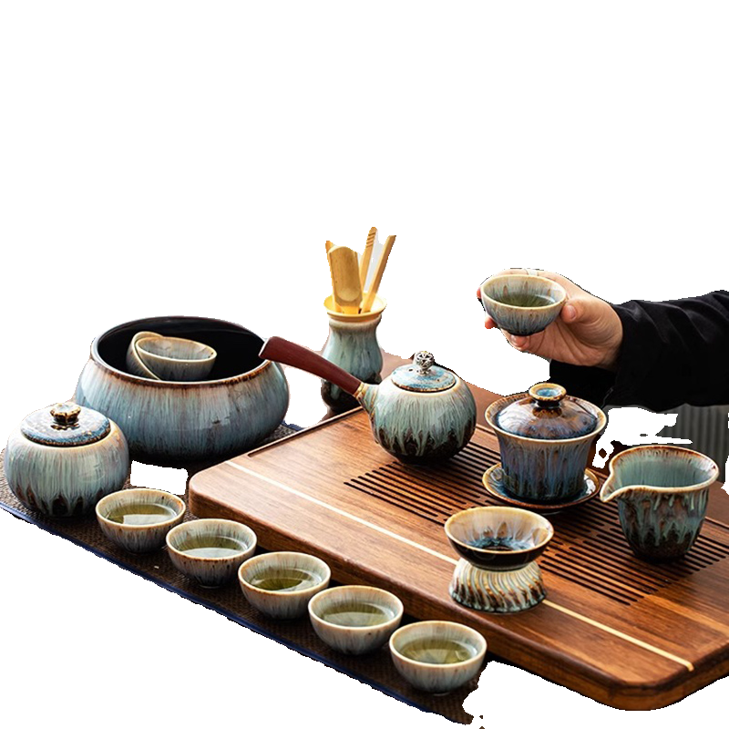 3t23景德镇窑变功夫茶具套装家用会客陶瓷侧把泡茶壶茶