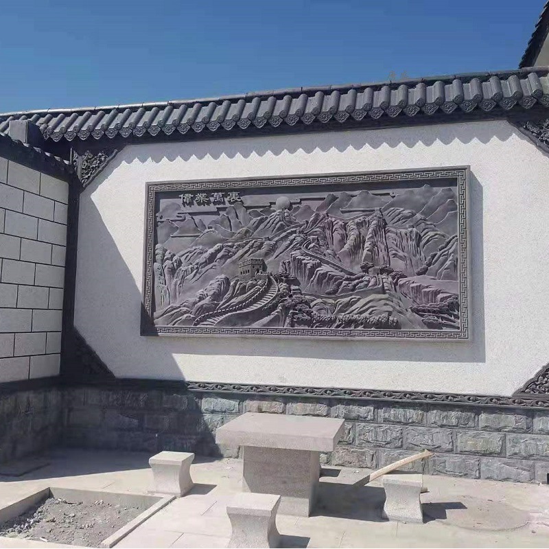 大幅砖雕影壁照壁浮雕仿古壁画墙画迎客松浮雕中式庭院马到成功