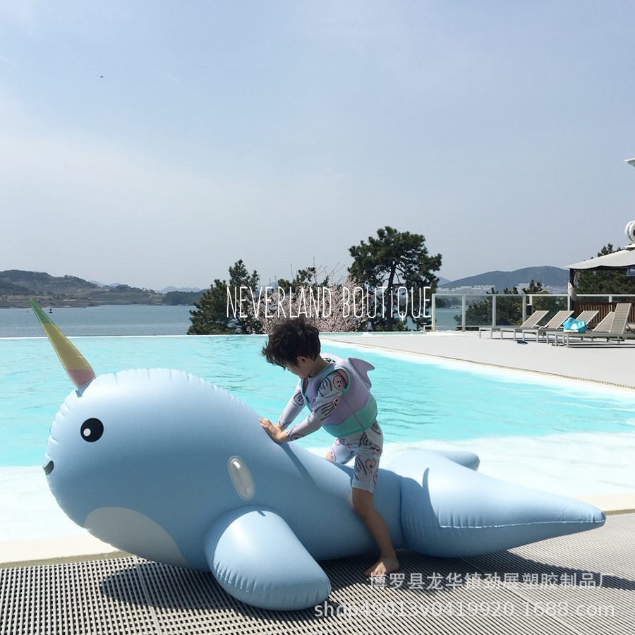 厂家直销 儿童独角鲸鱼ins戏水上乐园坐骑泳池派对充气漂浮玩具