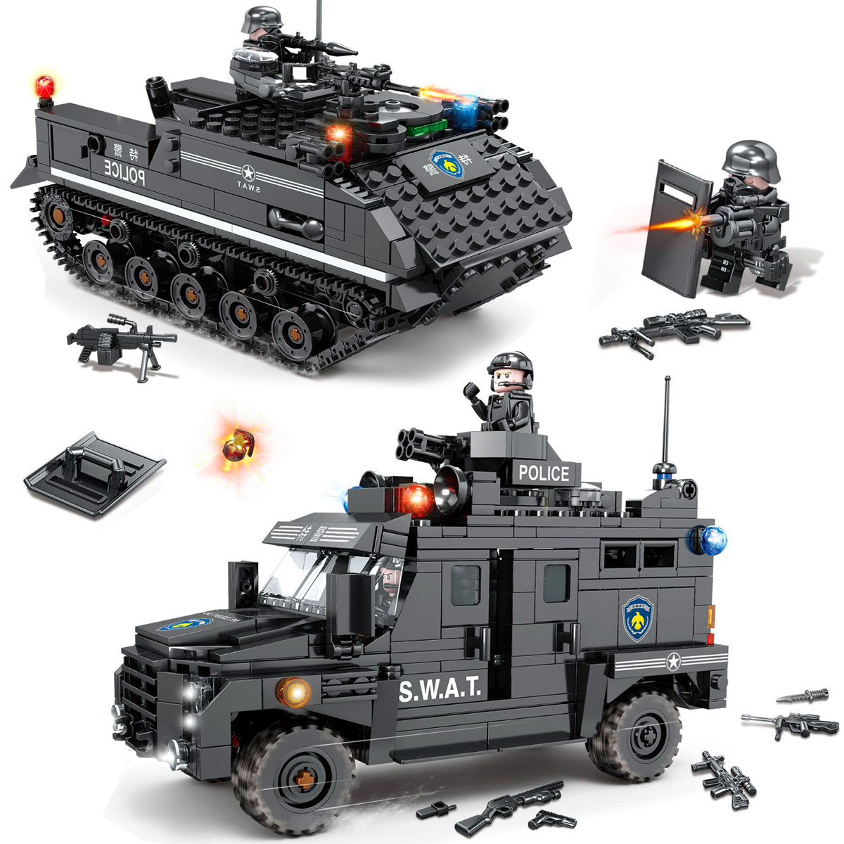 适用乐高积木军事特警系列坦克装甲车汽车模型男孩子益智拼装警察