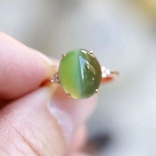 创意碧玉绿猫眼蛋面戒指镶戒指猫眼戒指简约款小众设计百搭个性