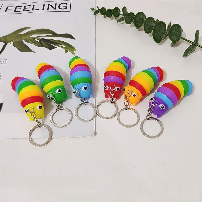 Factory Direct Sales 7.5cm Rainbow Caterpillar Keychain 9-Section Slug Snail Pendant Children Decompression Toy