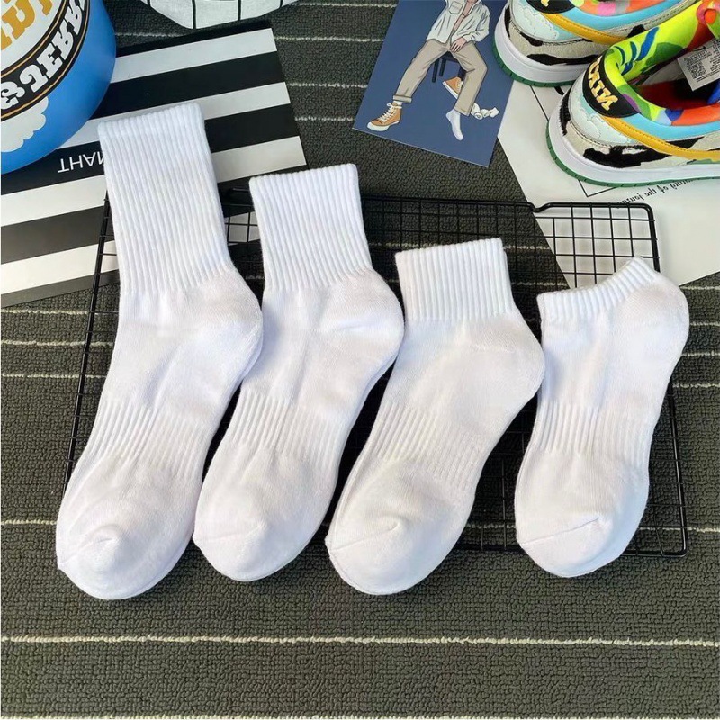 白袜加厚袜子女男款中筒ins潮运动毛圈长袜防臭吸汗纯色冬季情侣