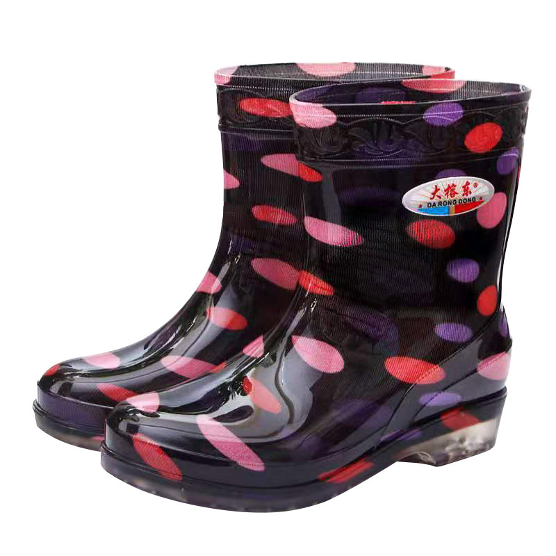 New Crystal Rain Boots Women's Cotton-Padded Warm-Keeping Mid-Calf Stylish Rain Boots Non-Slip Wear-Resistant Rain Shoes Labor Protection Rubber Shoes Wholesale